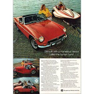1973 MG MGB Convertible Sports Car Vintage Print Ad Speed Boat Ramp Wall Art